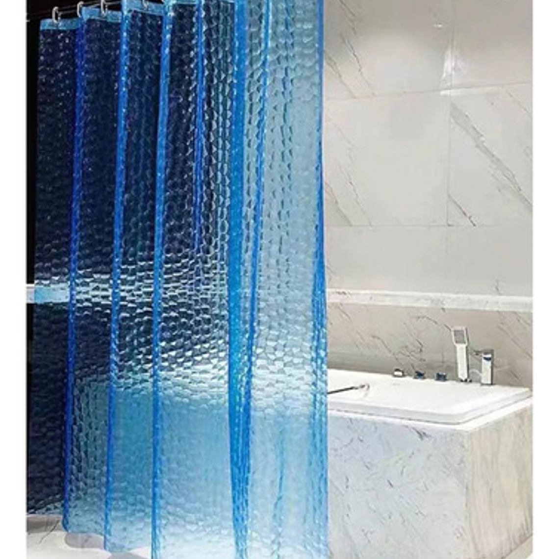 Cortina Baño Ducha Poliester 180x180 Transparente Azul 1