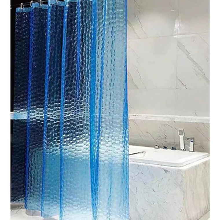 Cortina Baño Ducha Poliester 180x180 Transparente Azul 1