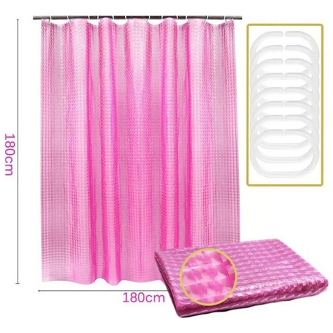 Cortina Baño Ducha Poliester 180x180 Transparente Rosada 3