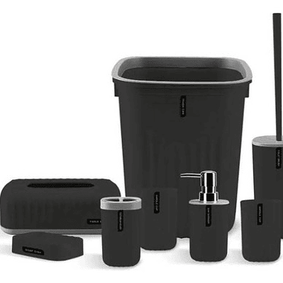 Juego Para Baño 6 Piezas Accesorio Bathroom Cuadrado Negro