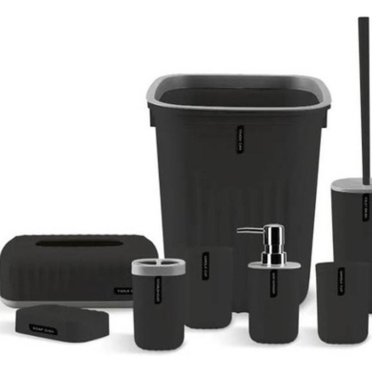 Juego Para Baño 6 Piezas Accesorio Bathroom Cuadrado Negro 1