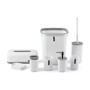 Juego Para Baño 7 Piezas Accesorio Bathroom Cuadrado Blanco