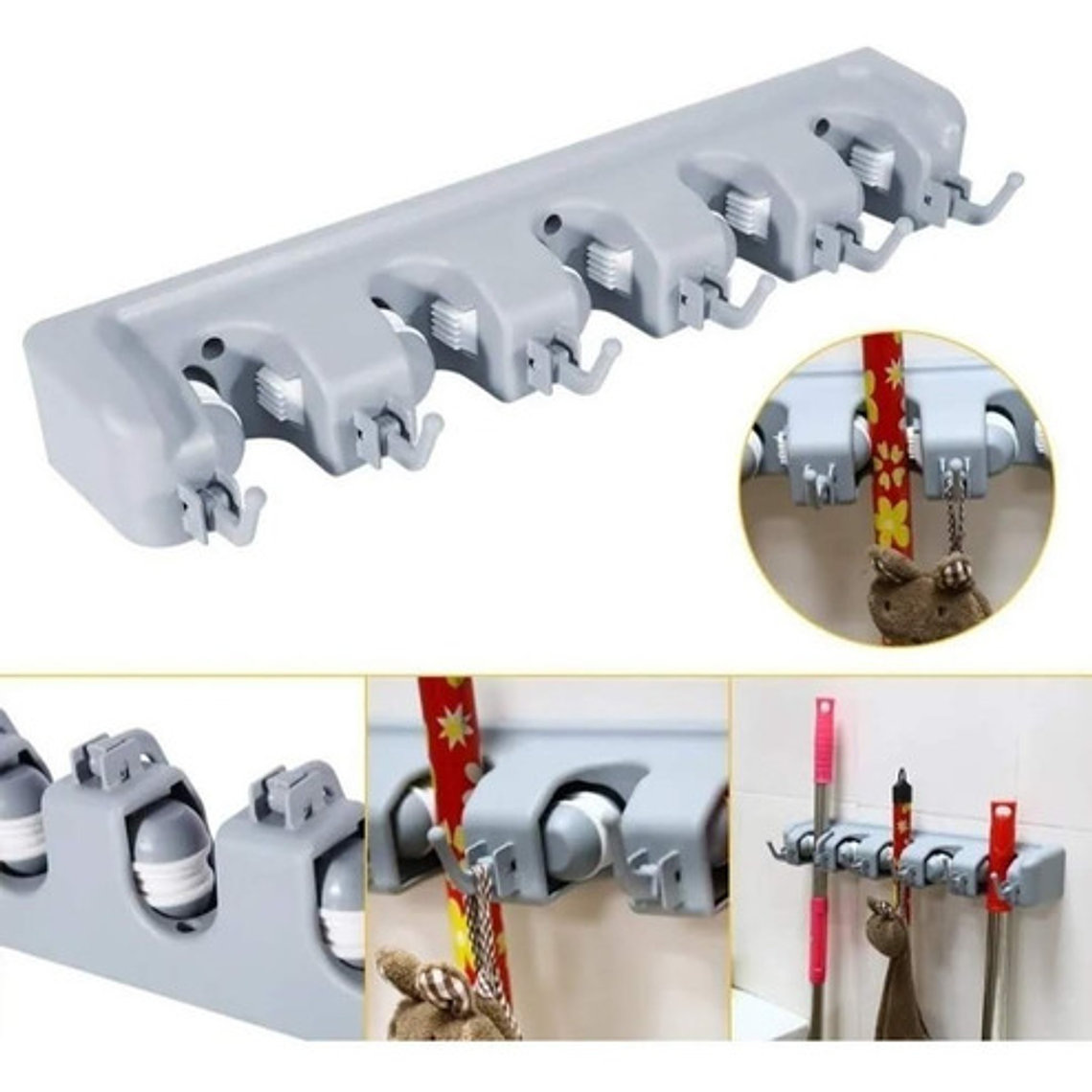 Colgador De Escobas Y Utiles De Aseo Con Ganchos Organizador 3