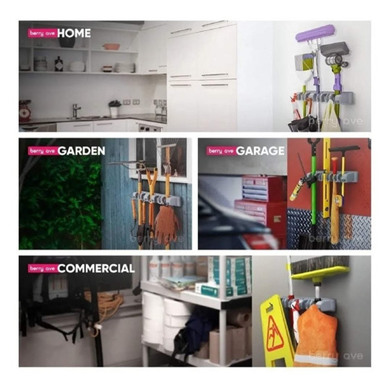 Colgador De Escobas Y Utiles De Aseo Con Ganchos Organizador 8