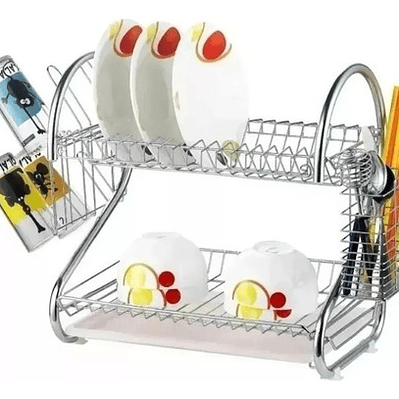 Escurridor Para Trastes De Al Aceroinox 2 Niveles Y Charola Color Plata