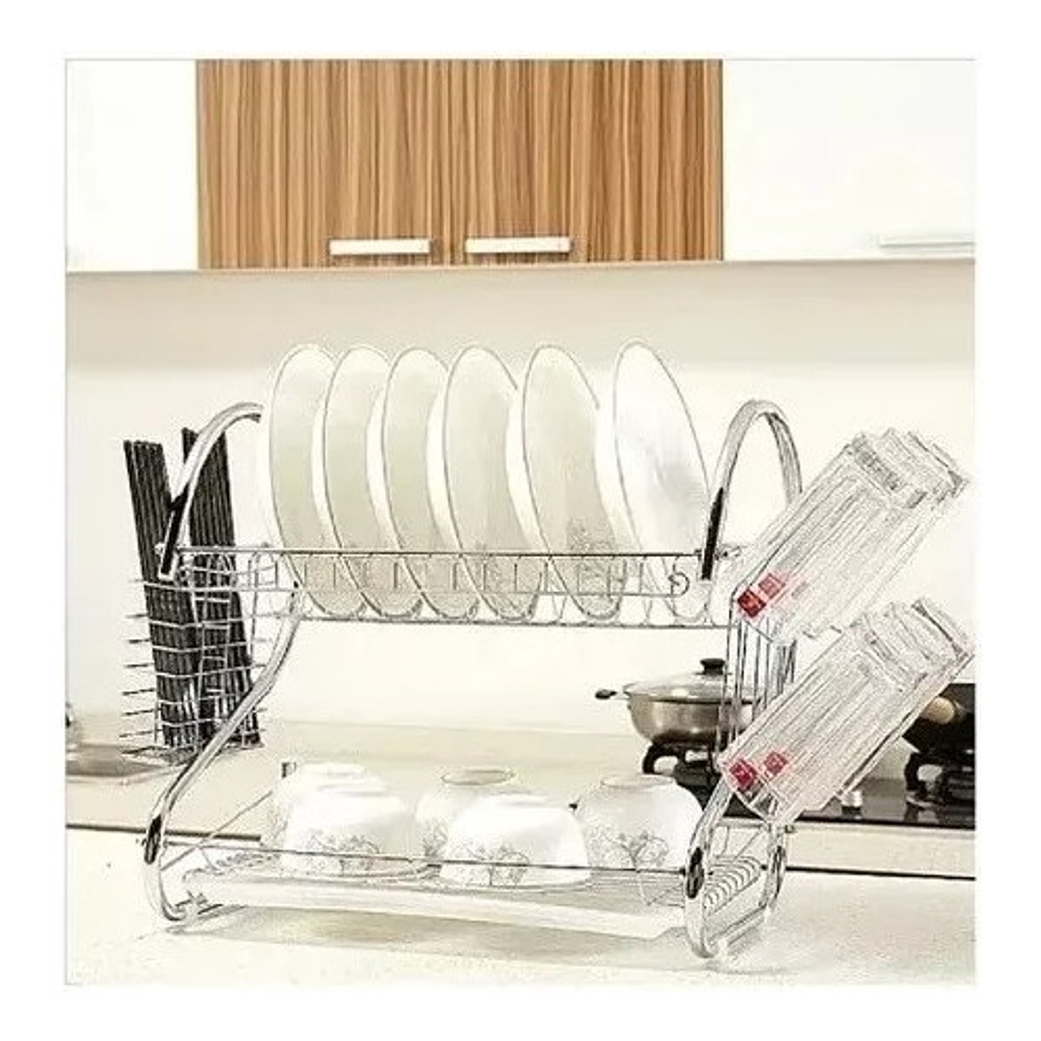 Escurridor Para Trastes De Al Aceroinox 2 Niveles Y Charola Color Plata 2