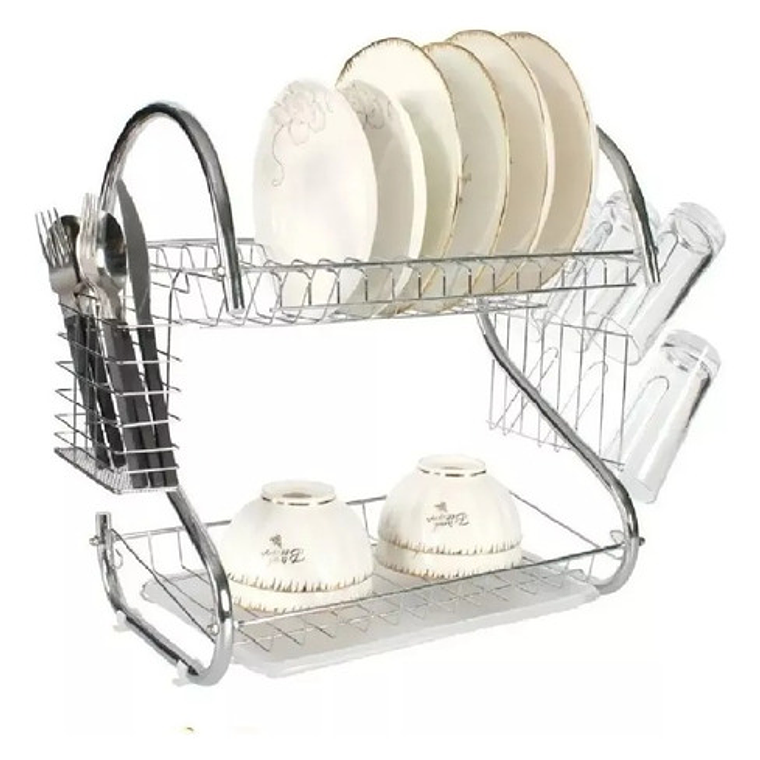 Escurridor Para Trastes De Al Aceroinox 2 Niveles Y Charola Color Plata 3