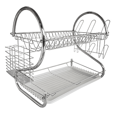 Escurridor Para Trastes De Al Aceroinox 2 Niveles Y Charola Color Plata