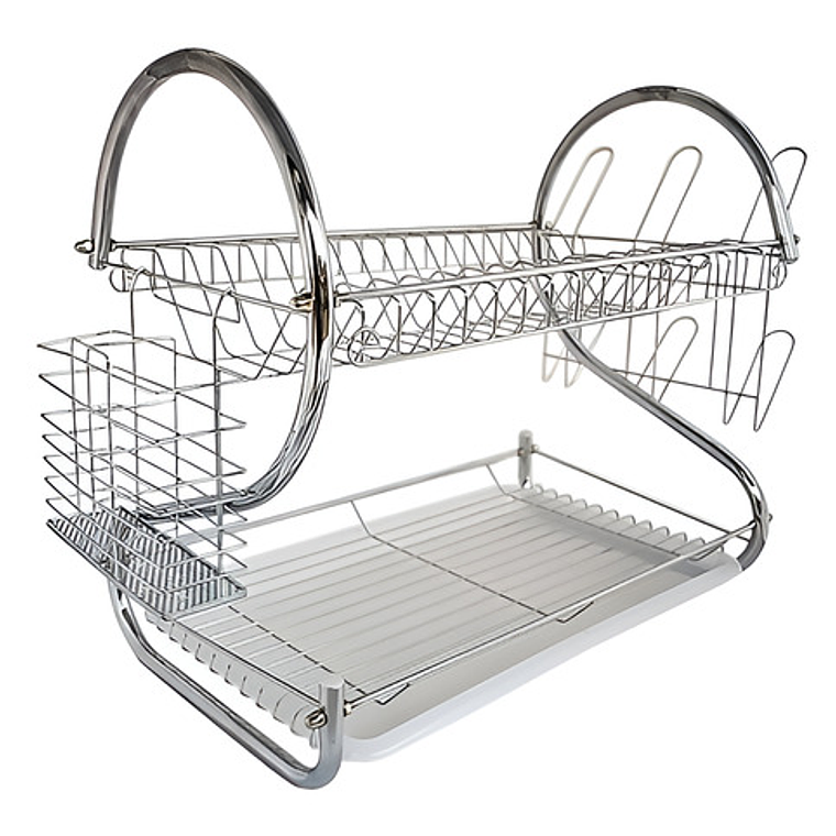 Escurridor Para Trastes De Al Aceroinox 2 Niveles Y Charola Color Plata 1