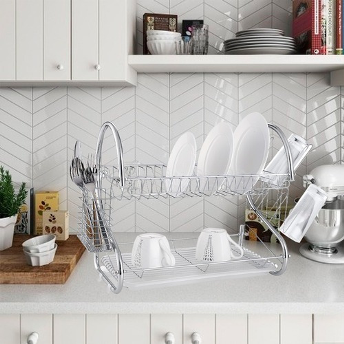 Escurridor Para Trastes De Al Aceroinox 2 Niveles Y Charola Color Plata 2