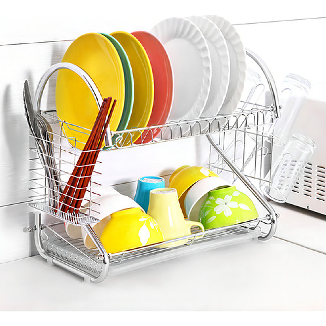 Escurridor Para Trastes De Al Aceroinox 2 Niveles Y Charola Color Plata 3