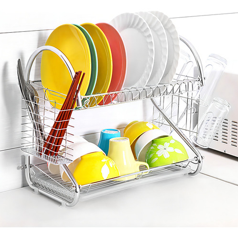 Escurridor Para Trastes De Al Aceroinox 2 Niveles Y Charola Color Plata 3