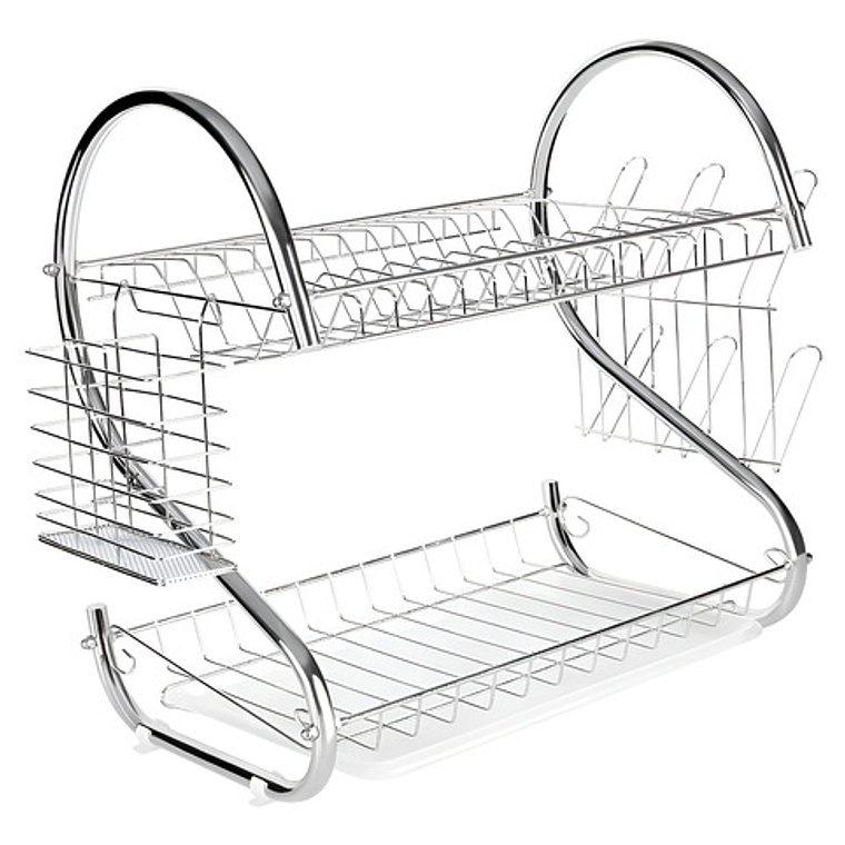 Escurridor Para Trastes De Al Aceroinox 2 Niveles Y Charola Color Plata 4