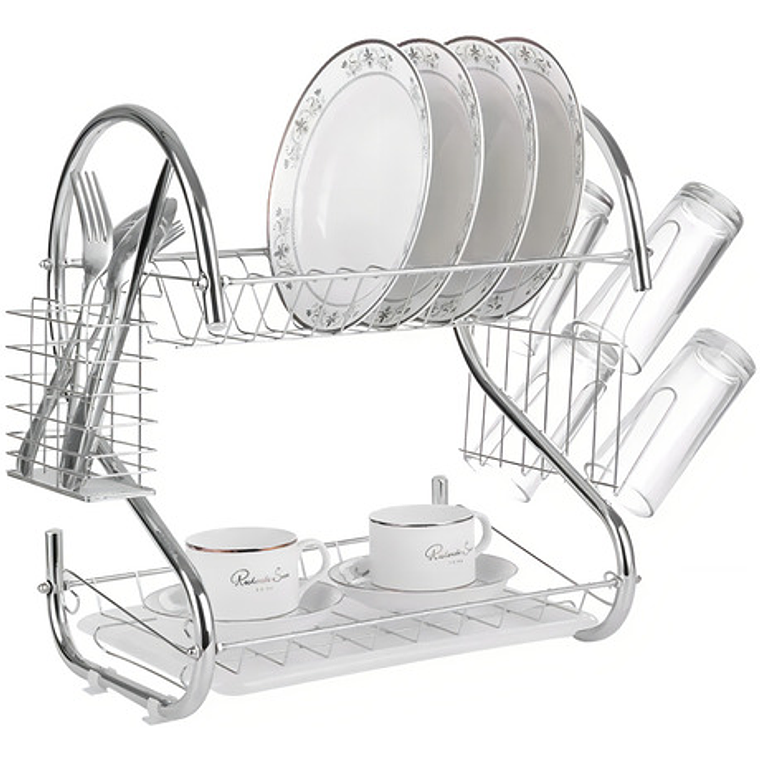 Escurridor Para Trastes De Al Aceroinox 2 Niveles Y Charola Color Plata 6