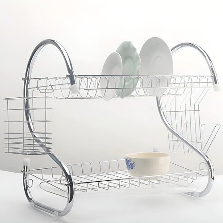 Escurridor Para Trastes De Al Aceroinox 2 Niveles Y Charola Color Plata 7
