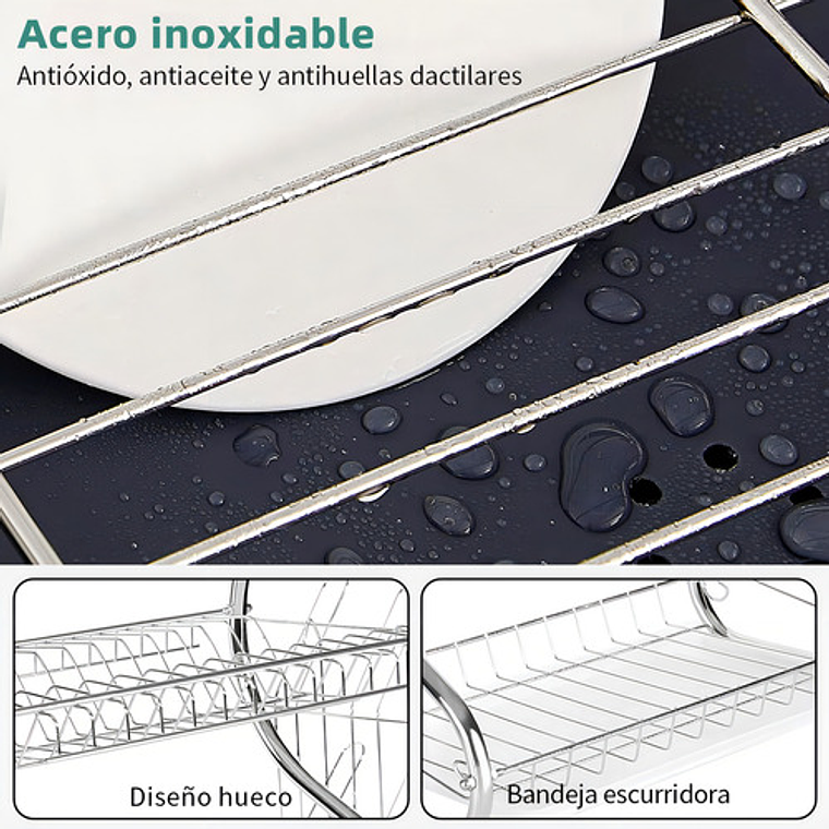 Escurridor Para Trastes De Al Aceroinox 2 Niveles Y Charola Color Plata 10