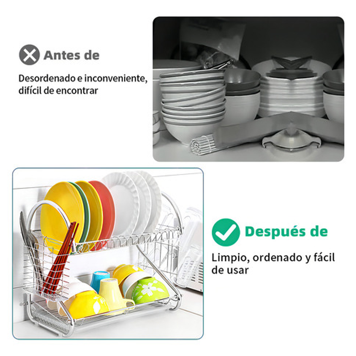 Escurridor Para Trastes De Al Aceroinox 2 Niveles Y Charola Color Plata 11