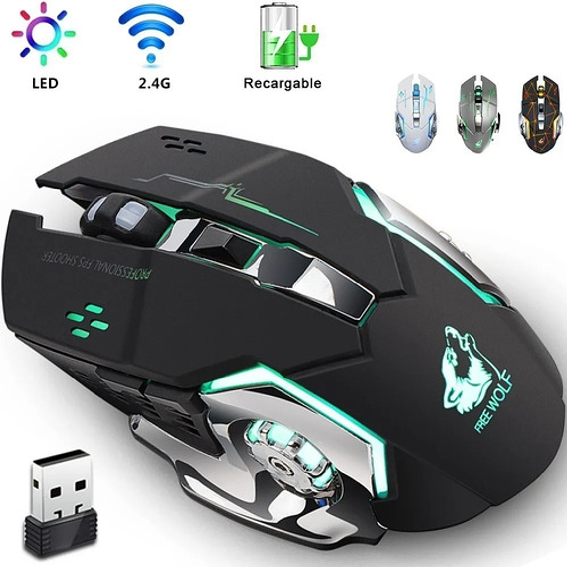 Mouse Gamer De Juego Inalámbrico Recargable Free Wolf X8 Black 1