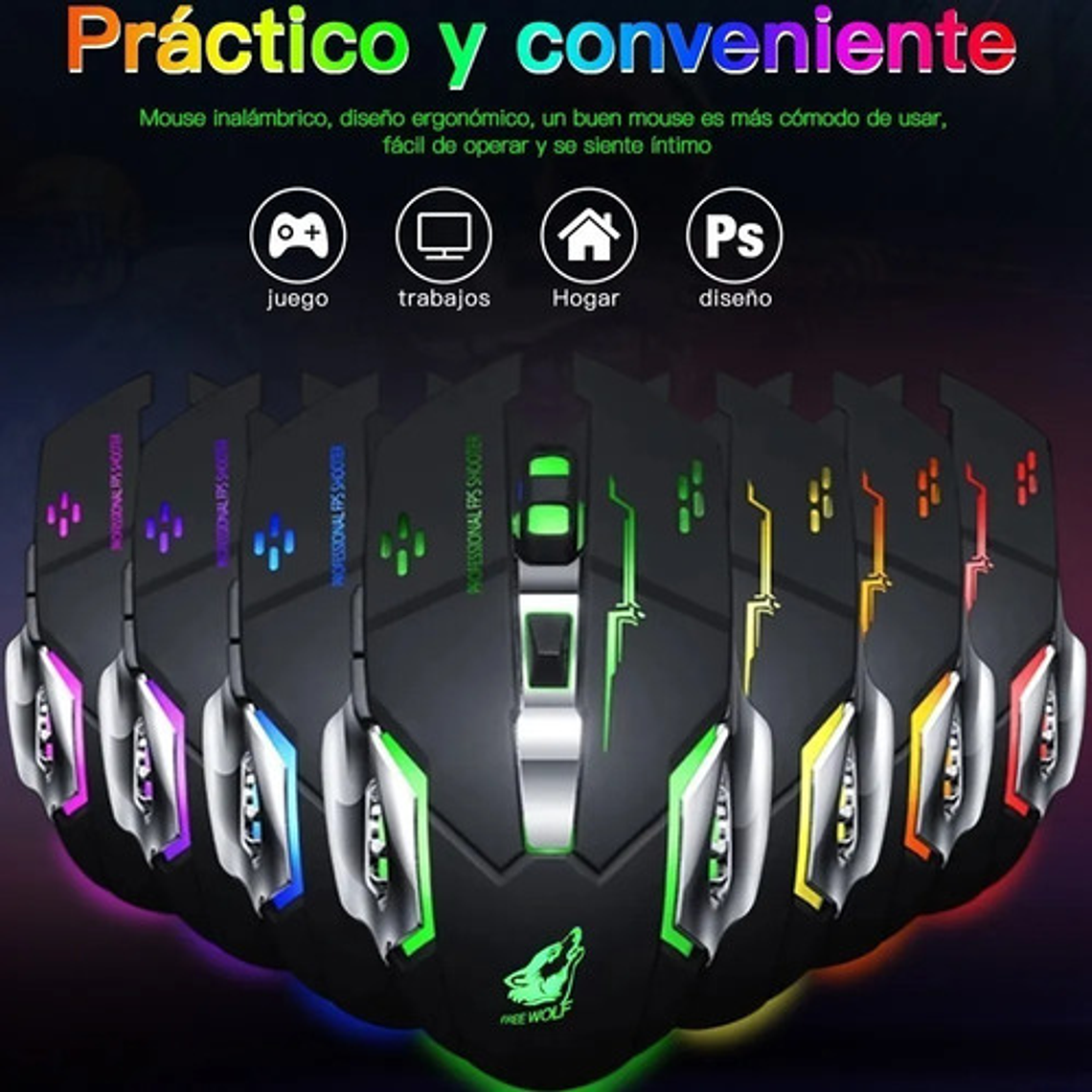 Mouse Gamer De Juego Inalámbrico Recargable Free Wolf X8 Black 6