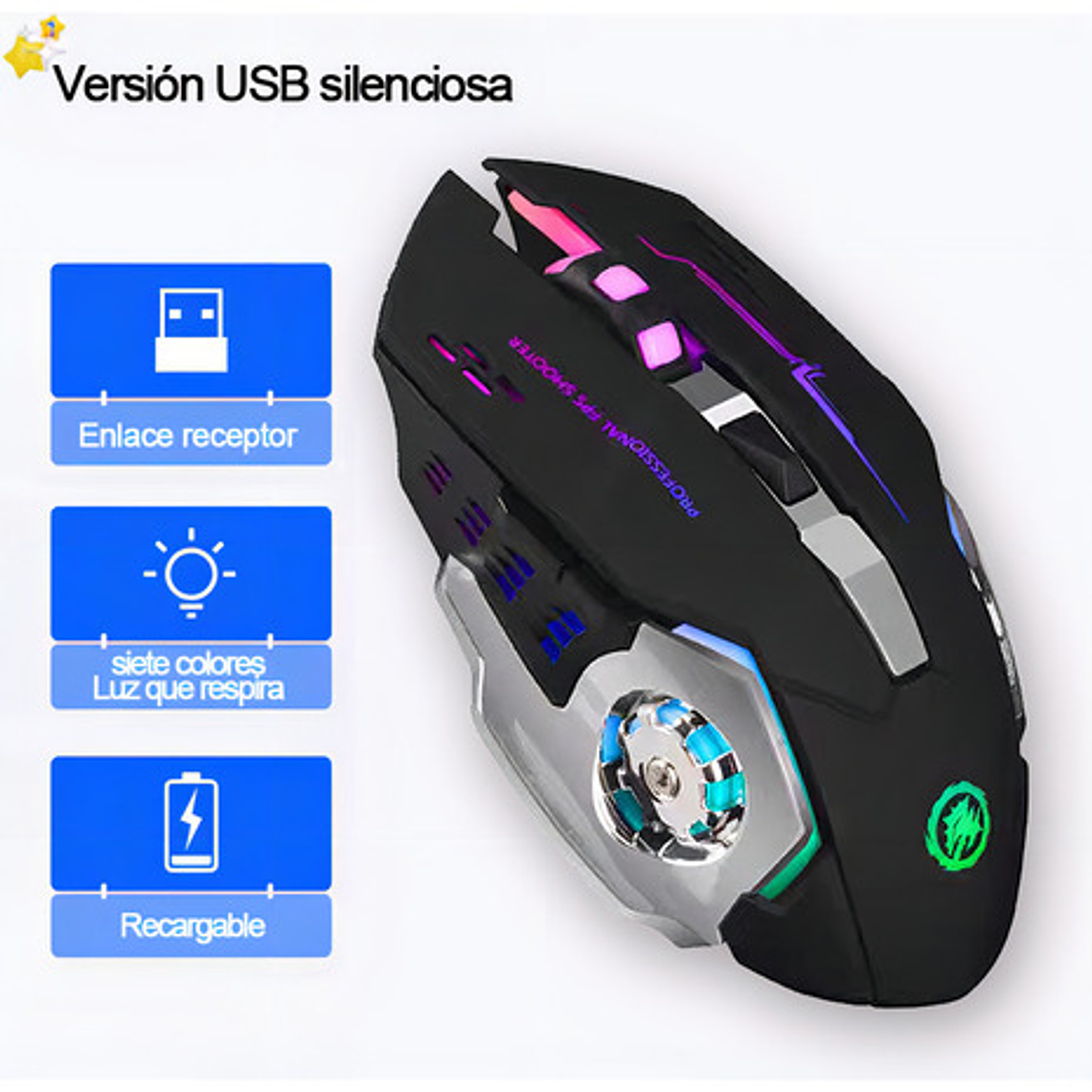 Mouse Gamer De Juego Inalámbrico Recargable Free Wolf X8 Black 12