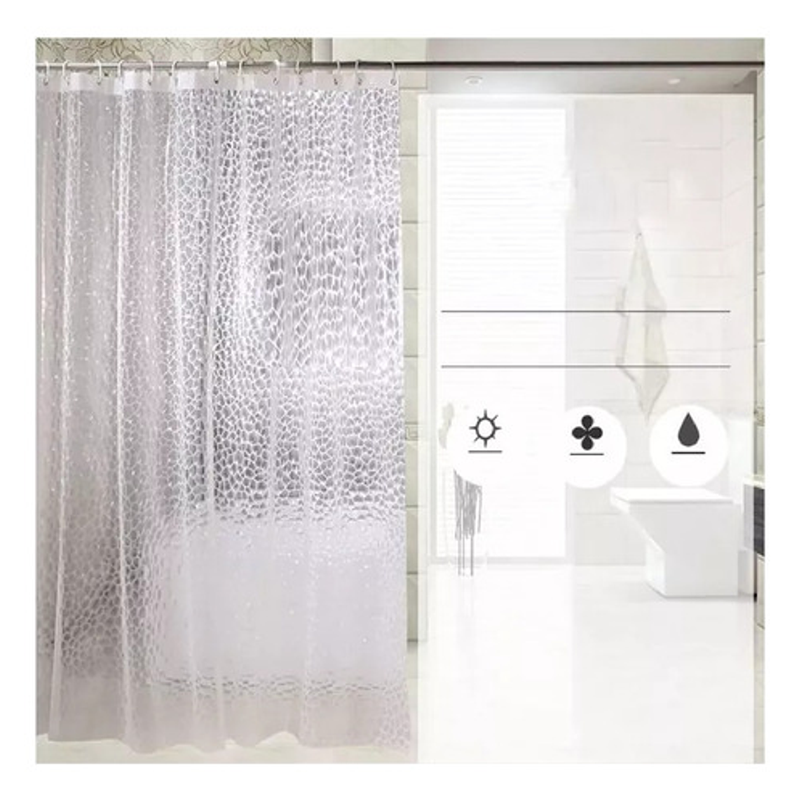 Cortina De Baño Impermeable Transparente 3d Smart Business 1.8x1.8m Con Argollas 1