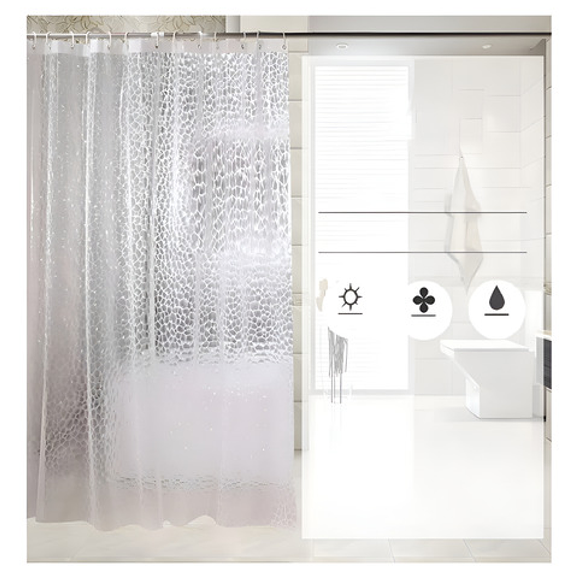 Cortina De Baño Impermeable Transparente 3d Smart Business 1.8x1.8m Con Argollas 1