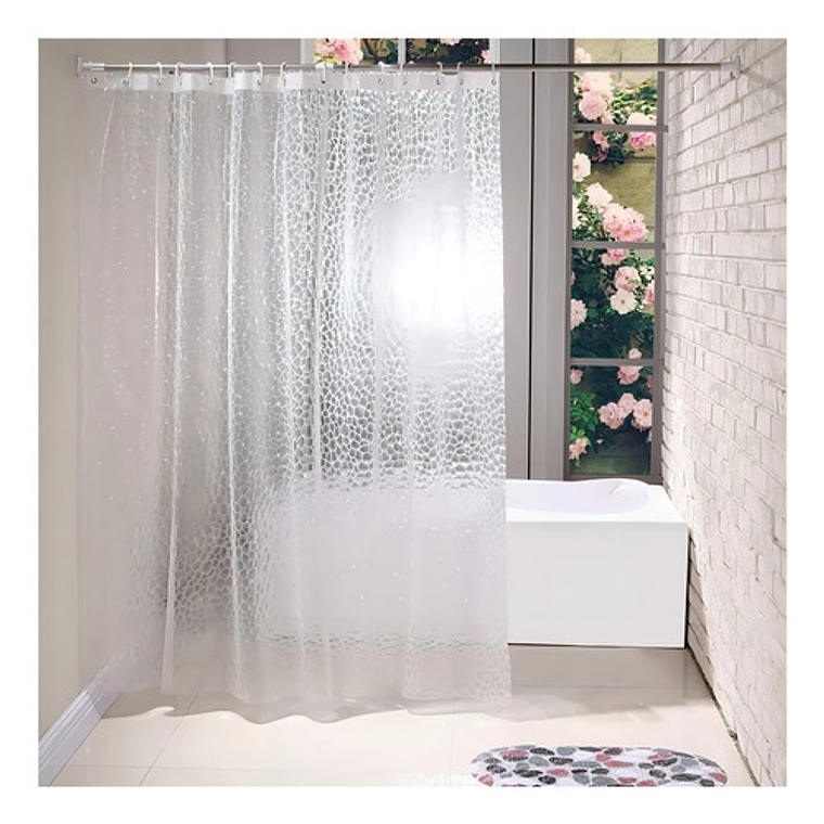 Cortina De Baño Impermeable Transparente 3d Smart Business 1.8x1.8m Con Argollas 2
