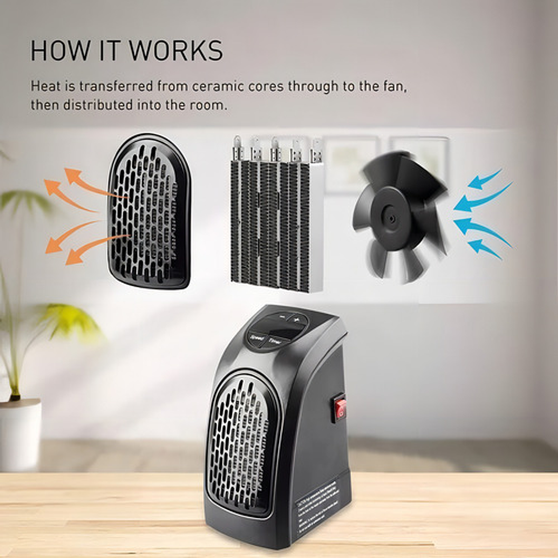 Calefactor Cerámico Handy Heater 400w Eléctrico Pared Negro Termostato 2