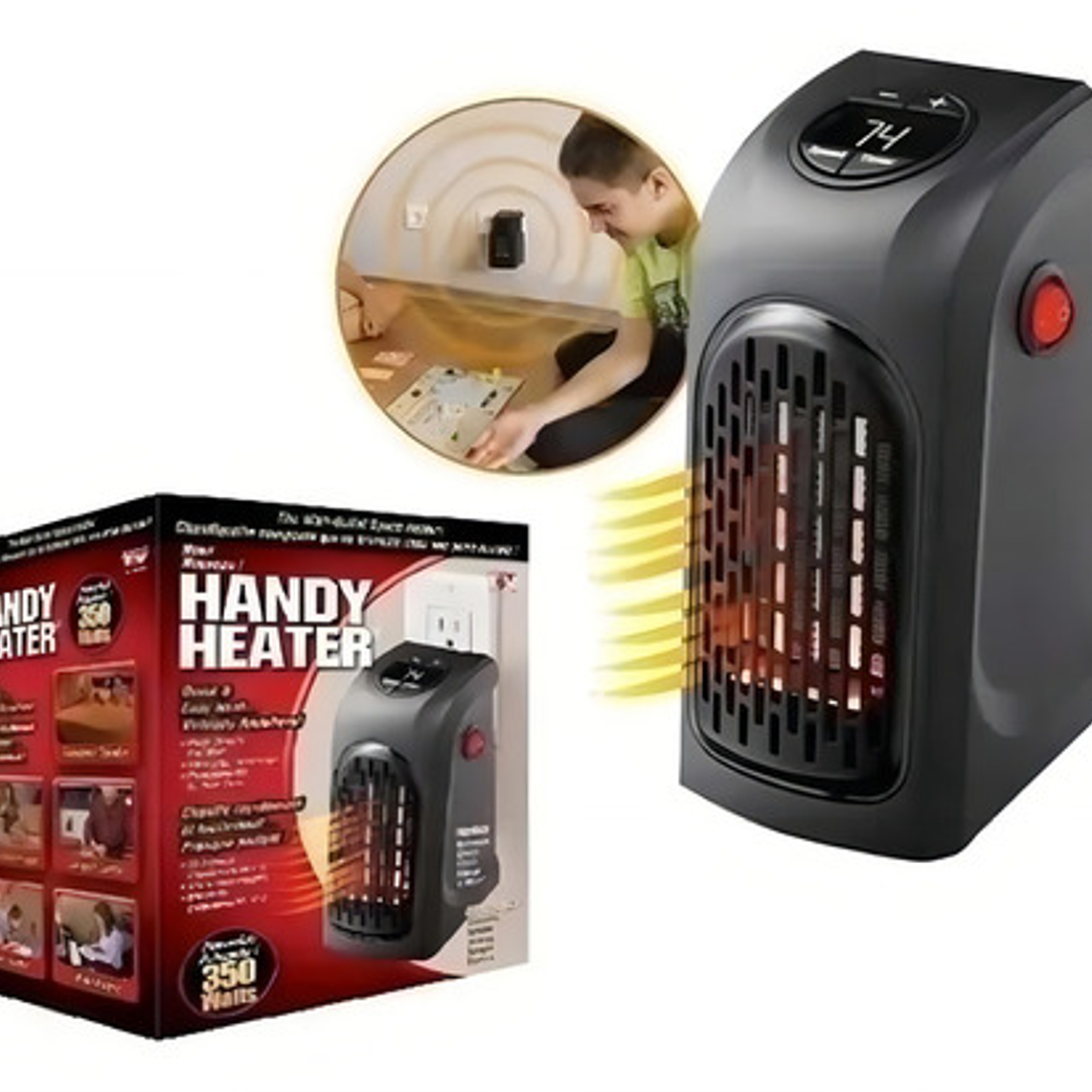Calefactor Cerámico Handy Heater 400w Eléctrico Pared Negro Termostato 5