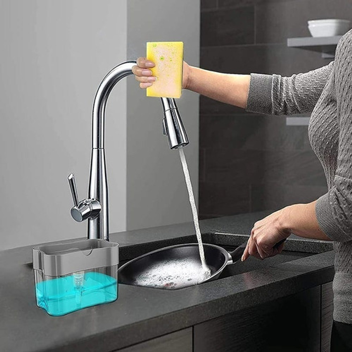 Dispensador Manual Jabón Líquido Cocina Importadora Waos Color Gris 300 Ml 3