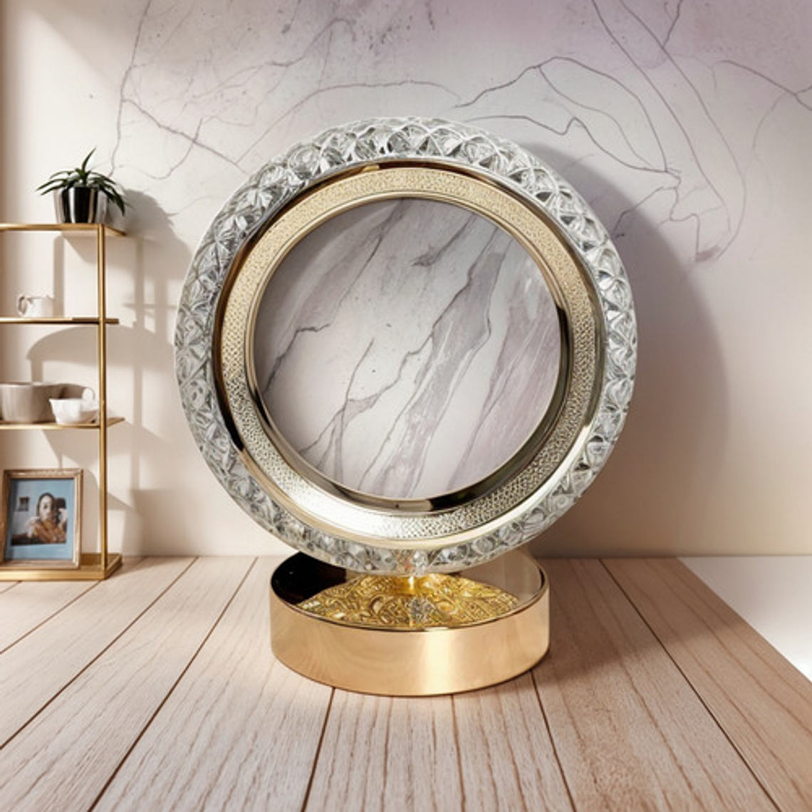 Velador Lámpara Cristal  Recargable Usb 3 Tonos Dorada 2