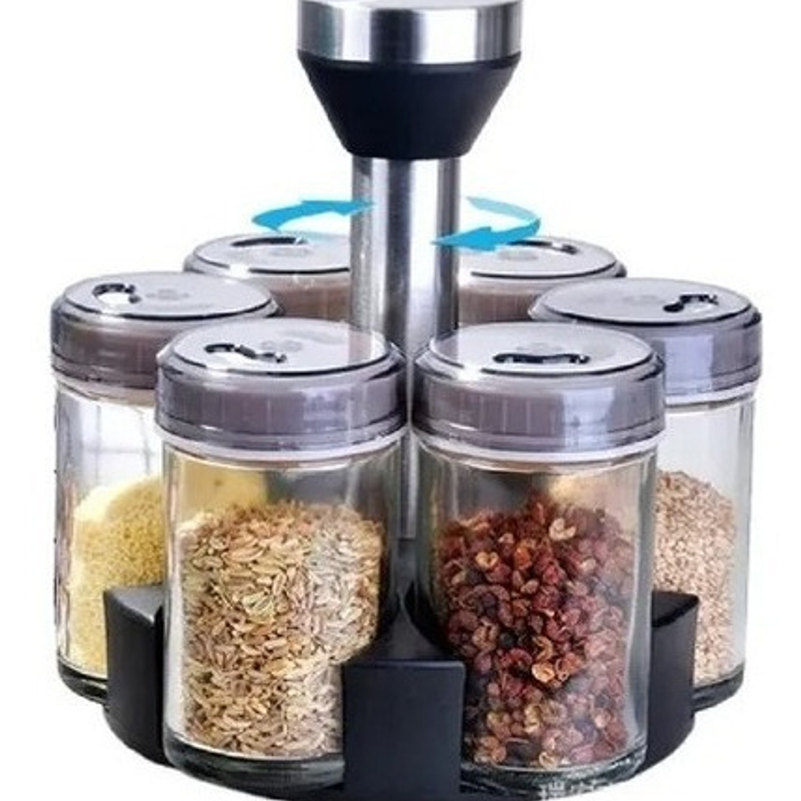 Especiero Giratorio Marca Espécies 6 Frascos Vidrio 120 Ml Mesa Gris 1