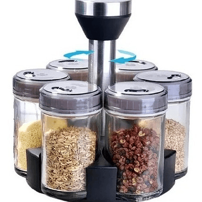Especiero Giratorio Marca Espécies 6 Frascos Vidrio 120 Ml Mesa Gris