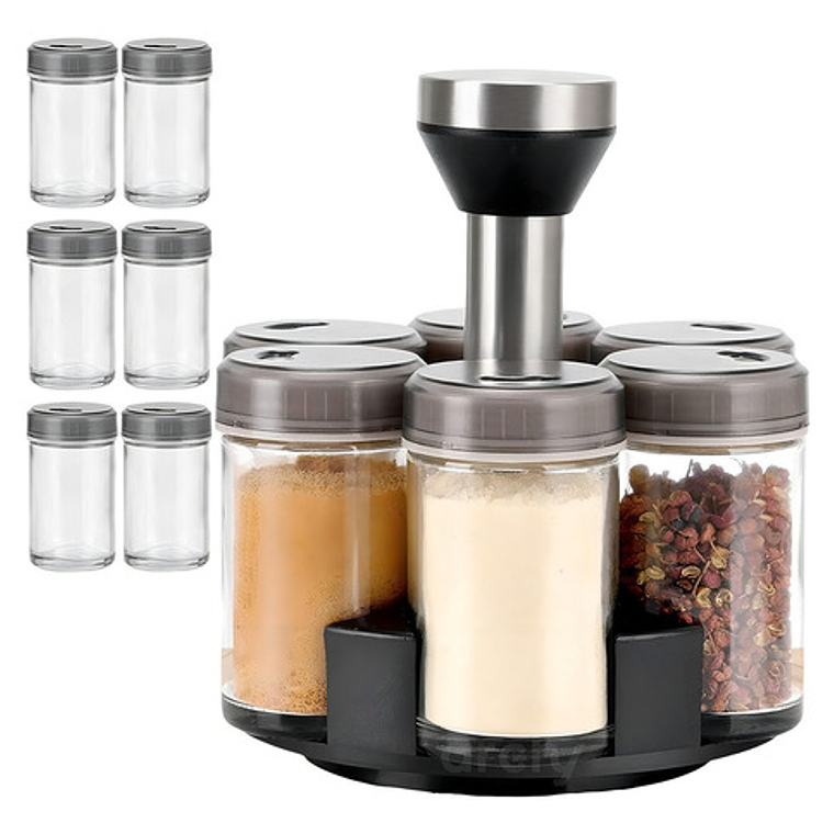 Especiero Giratorio Marca Espécies 6 Frascos Vidrio 120 Ml Mesa Gris 7