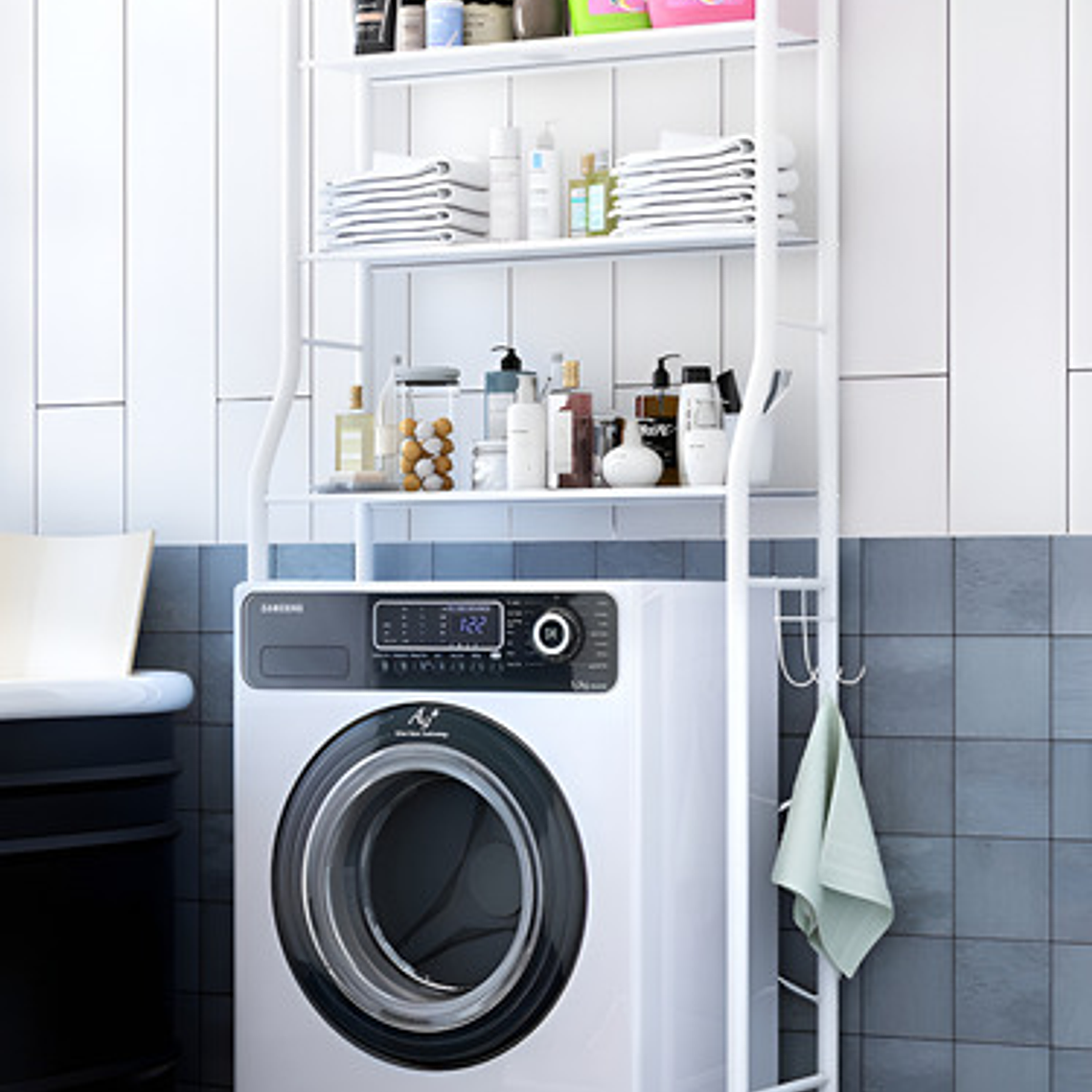 Organizador Estante De Lavadora Baño Metalico Rack 3 Niveles Color Blanca 2