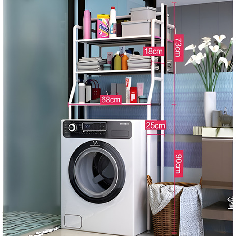 Organizador Estante De Lavadora Baño Metalico Rack 3 Niveles Color Blanca 6