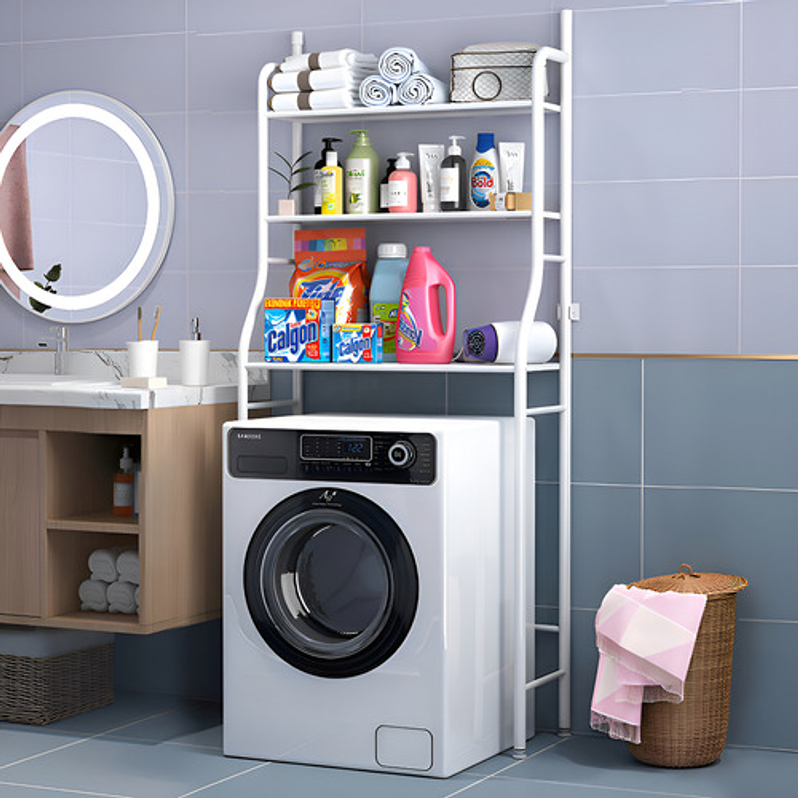 Organizador Estante De Lavadora Baño Metalico Rack 3 Niveles Color Blanca 8