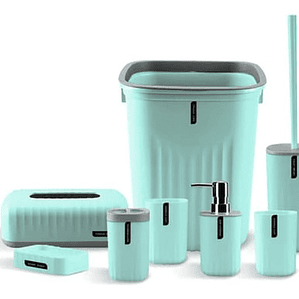 Juego Para Baño 7 Piezas Accesorio Bathroom Cuadrado Verde