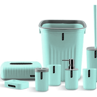 Juego Para Baño 6 Piezas Accesorio Bathroom Cuadrado Verde