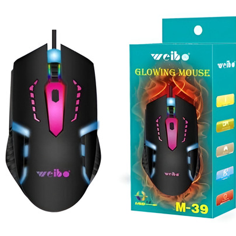 Mouse Gamer Weibo M-39 3200 Dpi 6 Botones Con Luces Usb Para Juegos 1