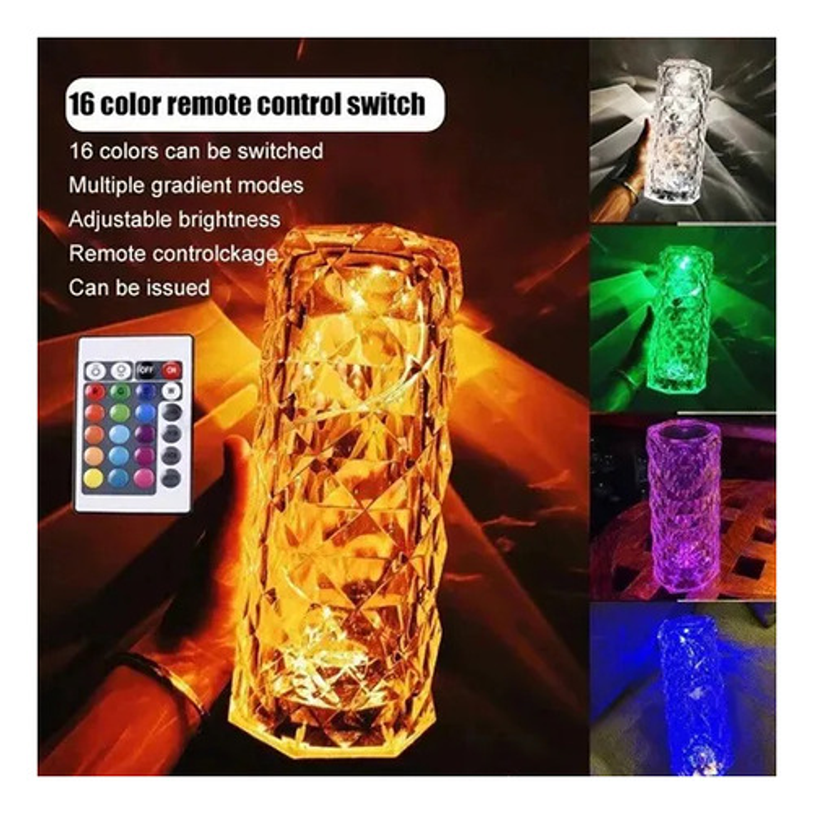 Lámpara Adorno Led Diamante Decoración Táctil 3