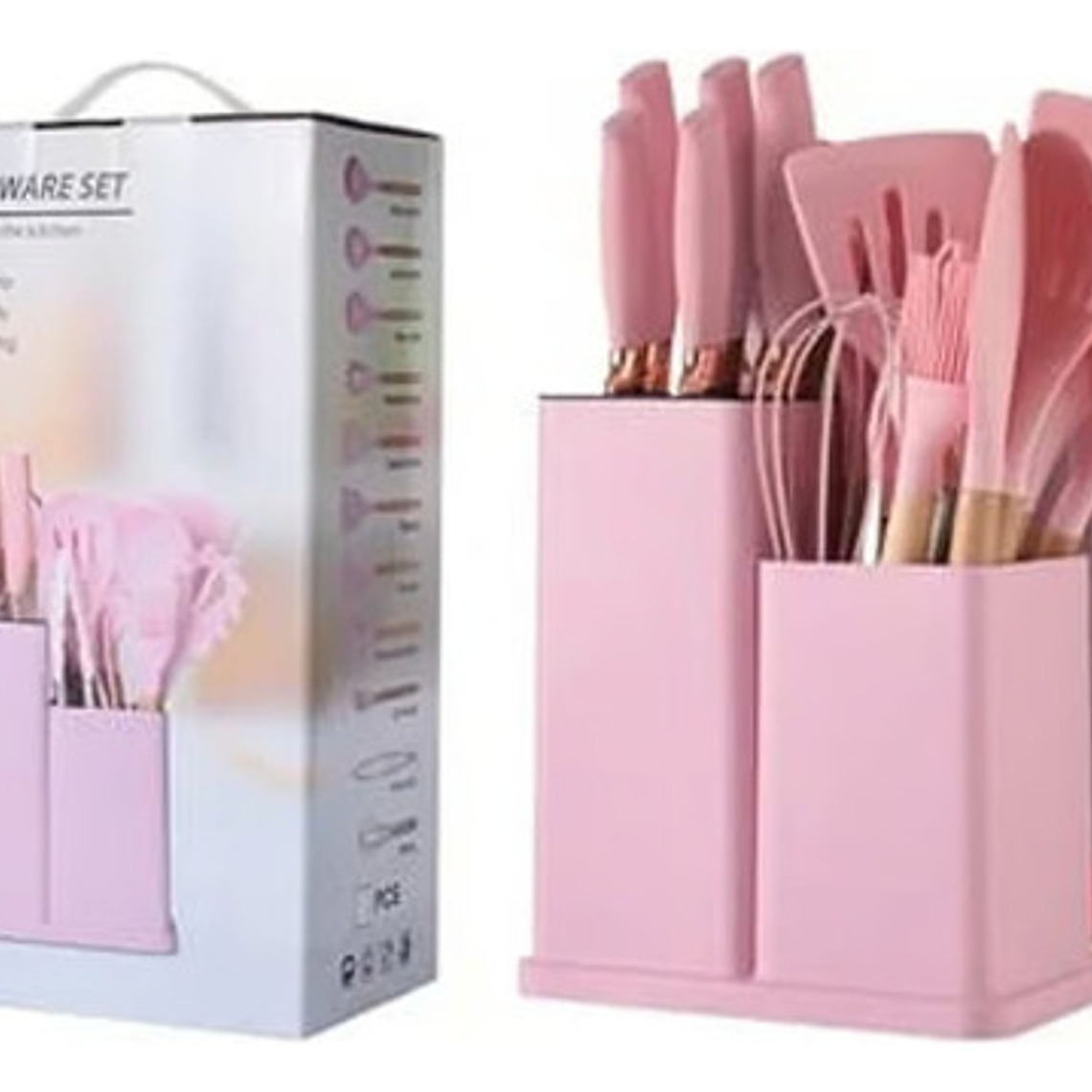 Juego Utensilios Silicona Con Soporte Madera 19 Piezas 1