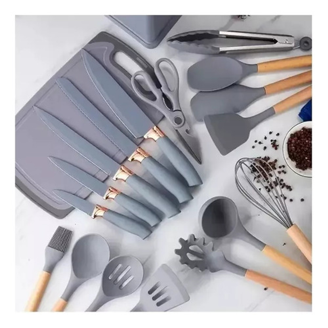 Juego Utensilios Silicona Con Soporte Madera 19 Piezas 4