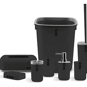 Juego Para Baño 6 Piezas Accesorio Bathroom Cuadrado Negro