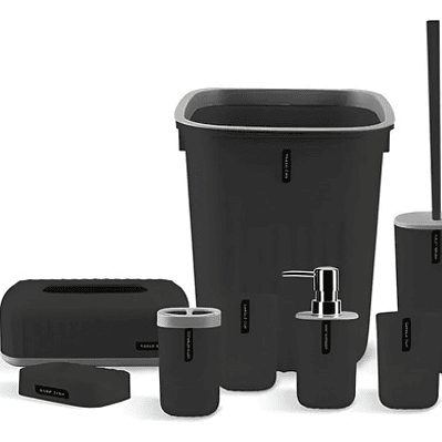 Juego Para Baño 6 Piezas Accesorio Bathroom Cuadrado Negro