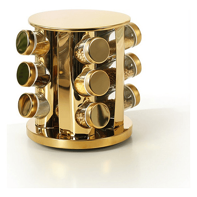 Especiero Giratorio Pettish Madera Bambú 3 Niveles 12 Frascos Vidrio Acero Dorado