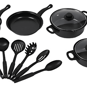 Set X 13 Piezas Batería Cocina Ollas Sartenes Antiadherentes Negro