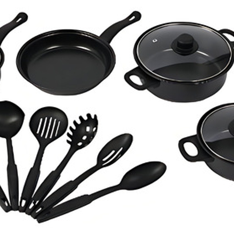 Set X 13 Piezas Batería Cocina Ollas Sartenes Antiadherentes Negro 1