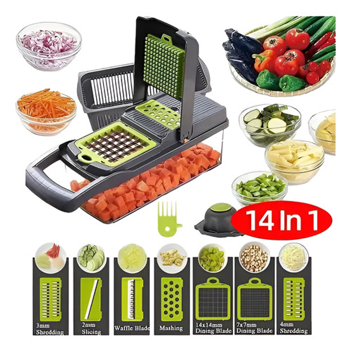 Mandolina Picador Cortador Rallador De Verduras 14 Piezas 1