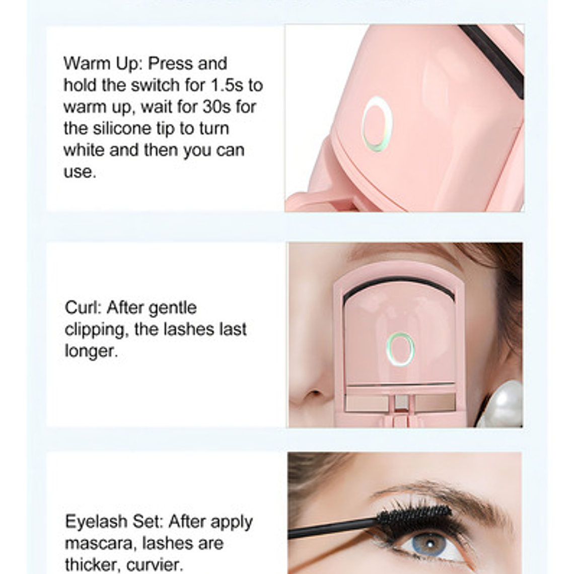 Rizador De Pestañas Eléctrico De Larga Duración Carga Usb Color Rosa 9